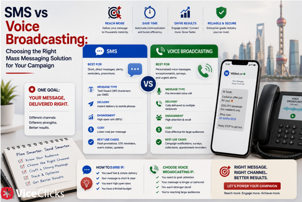SMS vs Voice Broadcasting: Choosing the Right Mass Messaging Solution for Your Campaign